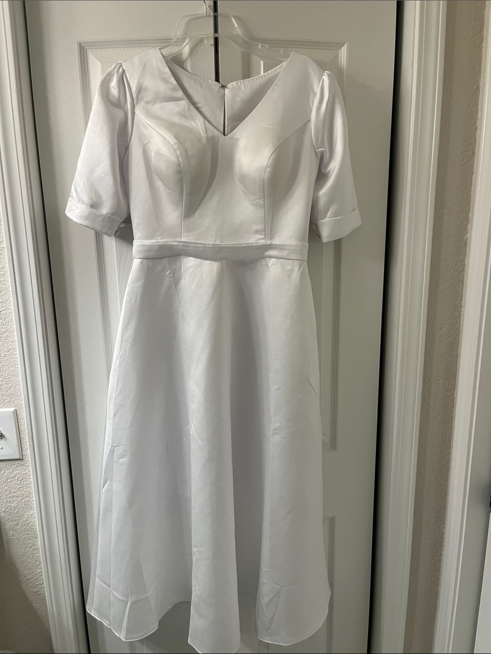 Elegant Wedding V-Neck Dress Bridal Pockets Retro Belted Midi Civil Ceremony